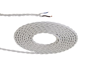 D0242  Cavo 1m White Braided Twisted 2 Core 0.75mm Cable